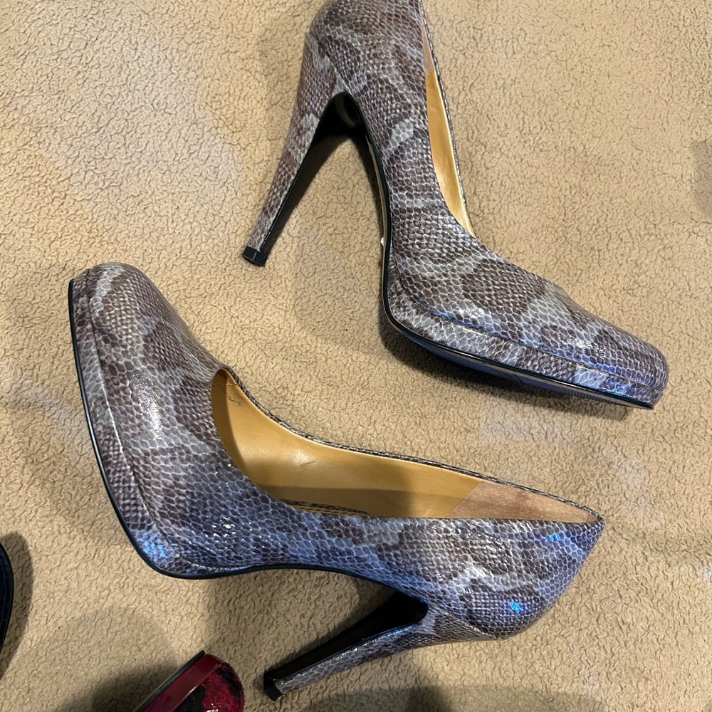 Nine West Snakeskin Pattern Heels - Brown and Gray